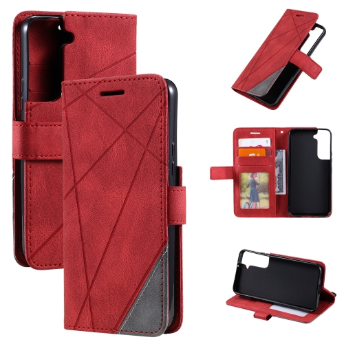 

For Samsung Galaxy S22 5G Skin Feel Splicing Horizontal Flip Leather Phone Case(Red)