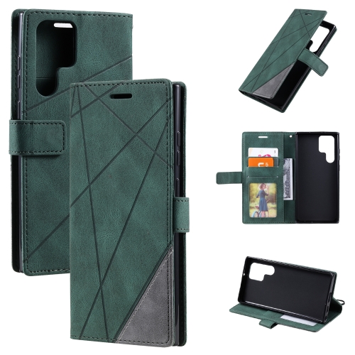 

For Samsung Galaxy S22 Ultra 5G Skin Feel Splicing Horizontal Flip Leather Phone Case(Green)