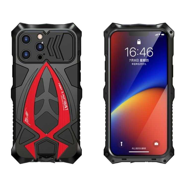 

Sports Car Metal + Silicone Anti-fall Shockproof Anti-scratch Phone Case For iPhone 13 Pro Max(Black Red)
