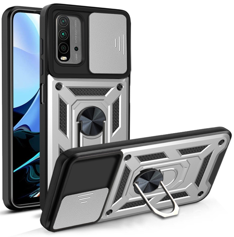 

For Xiaomi Redmi Note 9 4G/9T/M3 Sliding Camera Cover Design TPU+PC Phone Protective Case(Silver)