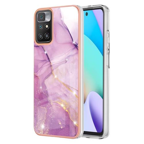 

For Xiaomi Redmi 10 Electroplating Marble IMD TPU Phone Case(Purple 001)