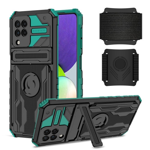 

For Samsung Galaxy A22 4G Armor Wristband Phone Case(Deep Green)