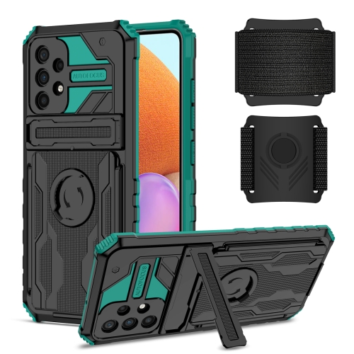 

For Samsung Galaxy A32 4G Armor Wristband Phone Case(Deep Green)