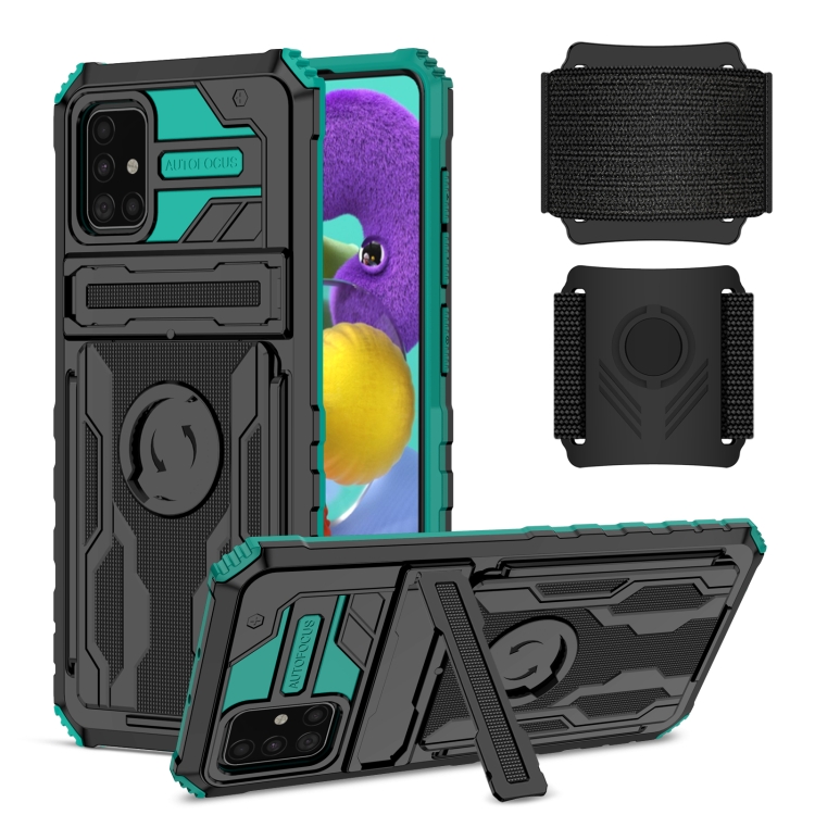 

For Samsung Galaxy A51 / A31 Kickstand Detachable Armband Phone Case(Deep Green)