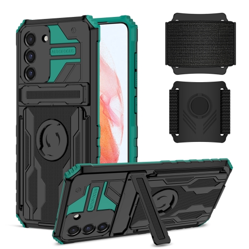 

For Samsung Galaxy S21 FE 5G Armor Wristband Phone Case(Deep Green)