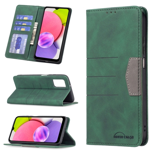 

For Samsung Galaxy A03s 164 Version Magnetic Splicing Leather Phone Case(Green)