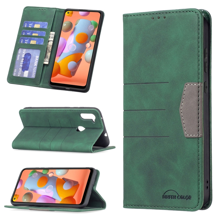 

For Samsung Galaxy A11 Magnetic Splicing Leather Phone Case(Green)