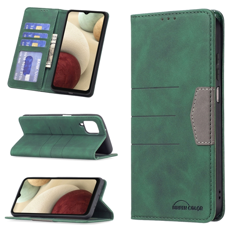 

For Samsung Galaxy A12 Magnetic Splicing Leather Phone Case(Green)