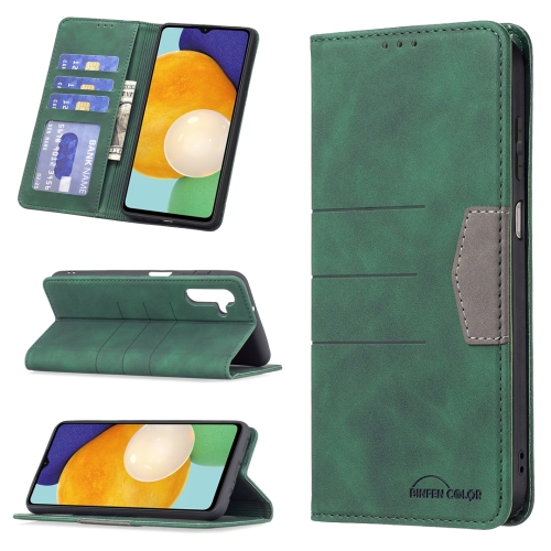 

For Samsung Galaxy A13 5G Magnetic Splicing Leather Phone Case(Green)