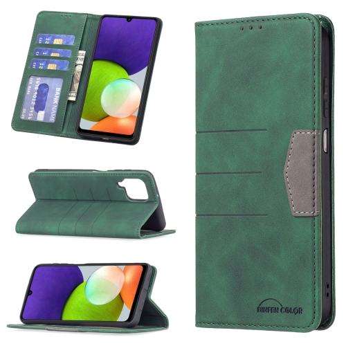 

For Samsung Galaxy A22 4G Magnetic Splicing Leather Phone Case(Green)