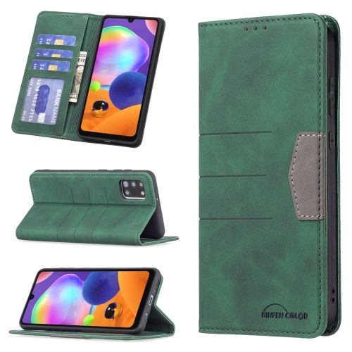 

For Samsung Galaxy A31 Magnetic Splicing Leather Phone Case(Green)