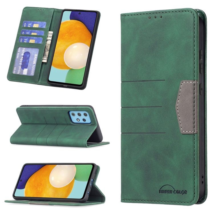 

For Samsung Galaxy A52 Magnetic Splicing Leather Phone Case(Green)