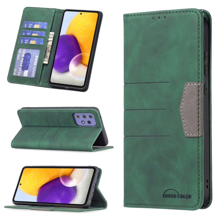 

For Samsung Galaxy A72 Magnetic Splicing Leather Phone Case(Green)