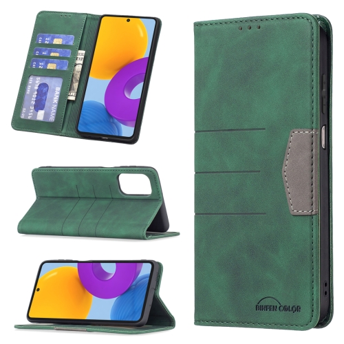 

For Samsung Galaxy M52 5G Magnetic Splicing Leather Phone Case(Green)