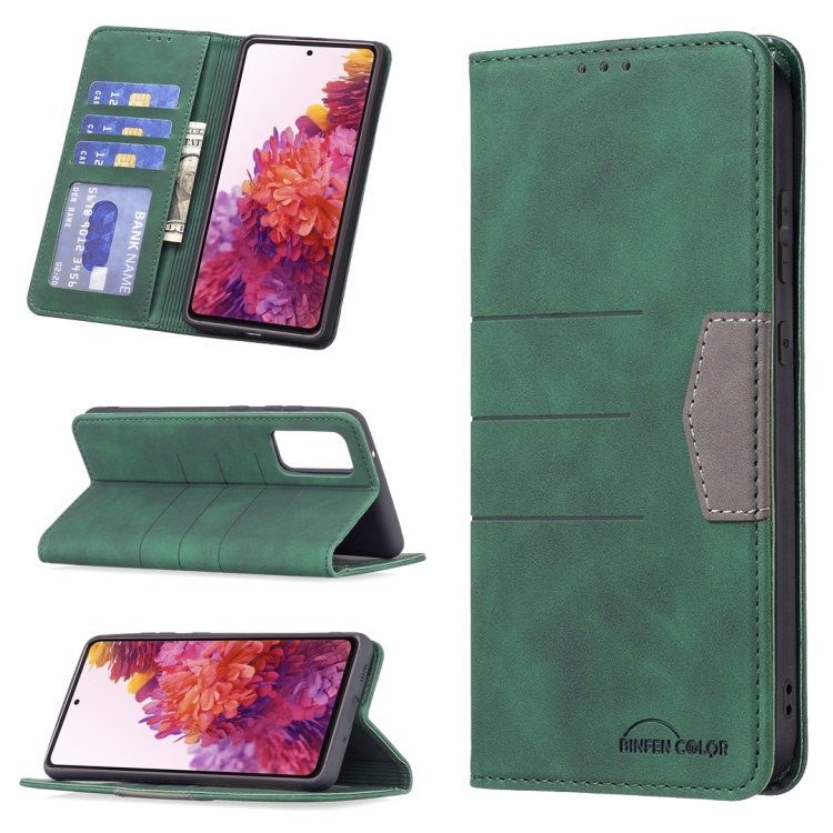 

For Samsung Galaxy S20 FE Magnetic Splicing Leather Phone Case(Green)