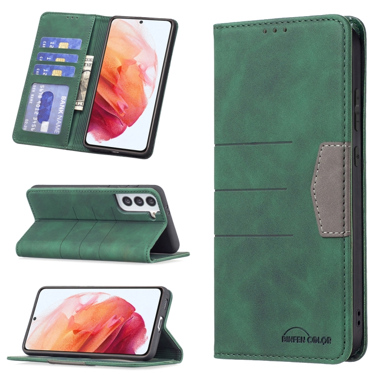 

For Samsung Galaxy S21 5G Magnetic Splicing Leather Phone Case(Green)