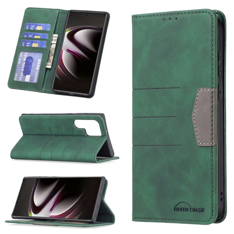 

For Samsung Galaxy S22 Ultra 5G Magnetic Splicing Leather Phone Case(Green)