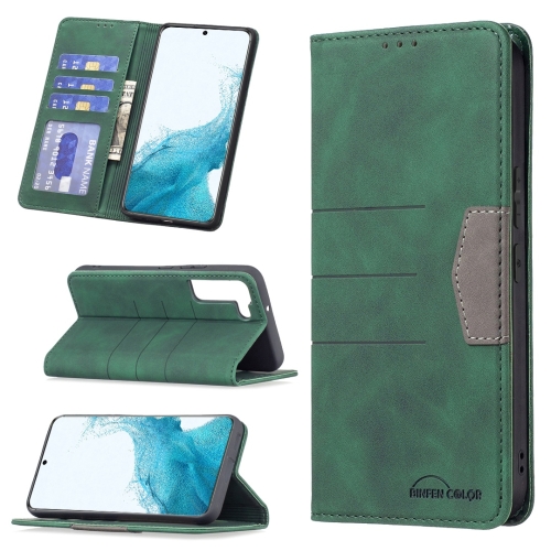 

For Samsung Galaxy S22 5G Magnetic Splicing Leather Phone Case(Green)