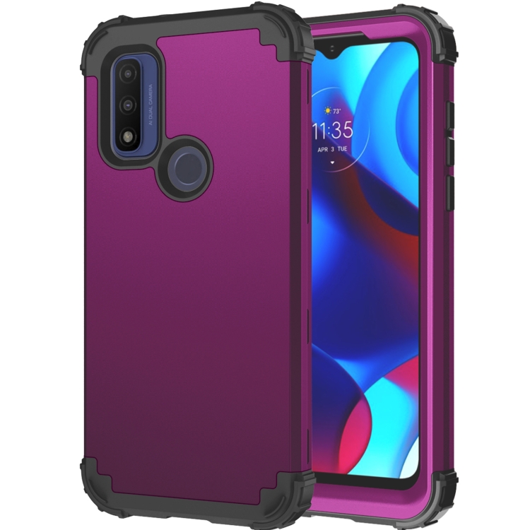 

For Motorola G Pure 3 in 1 Shockproof PC + Silicone Protective Phone Case(Dark Purple + Black)