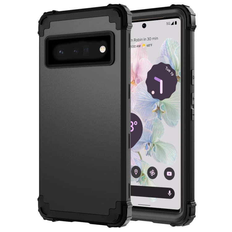 

For Google Pixel 6 Pro 3 in 1 Shockproof PC + Silicone Protective Phone Case(Black)