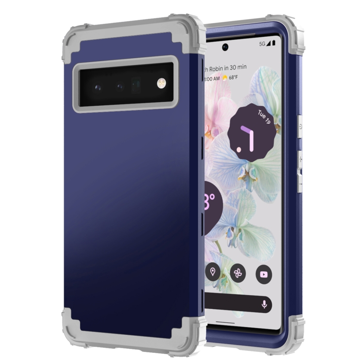 

For Google Pixel 6 Pro 3 in 1 Shockproof PC + Silicone Protective Phone Case(Navy Blue + Grey)