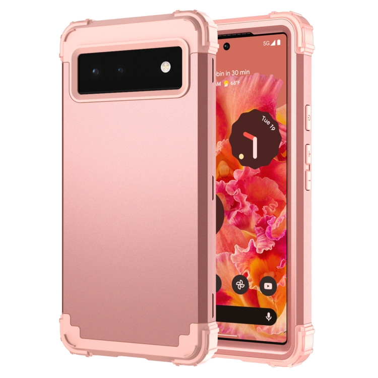 

For Google Pixel 6 3 in 1 Shockproof PC + Silicone Protective Phone Case(Rose Gold)
