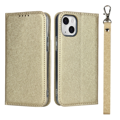 

Silk Texture Horizontal Flip Phone Leather Case with lanyard For iPhone 13(Gold)