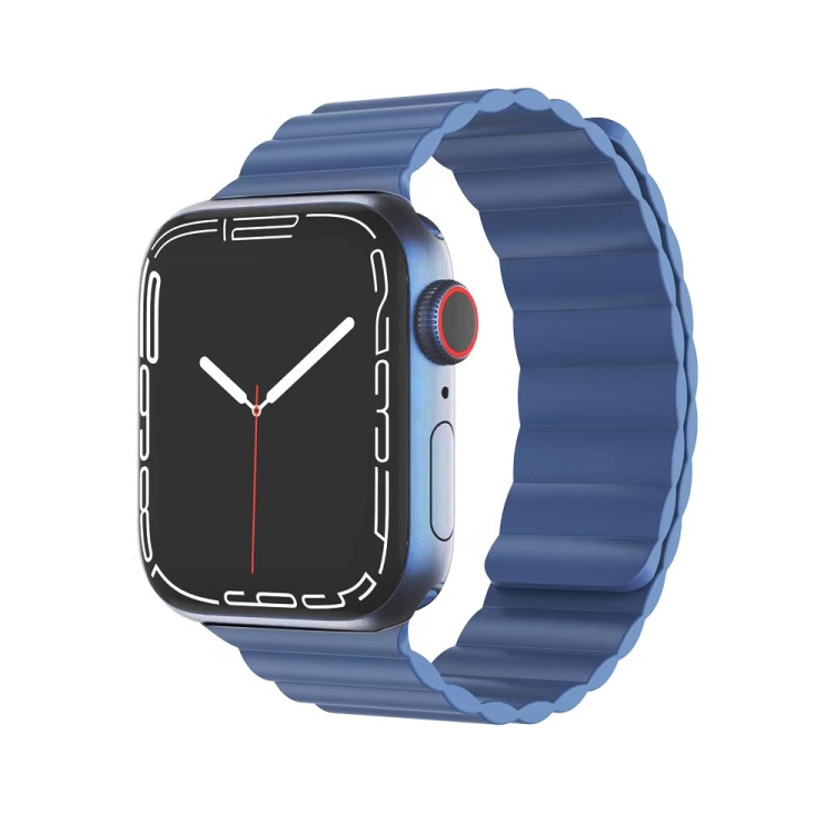 

Mutural Liquid Silicone Magnetic Strap Watch Band For Apple Watch Series 7 45mm / 6&SE&5&4 44mm / 3&2&1 42mm(Blue)