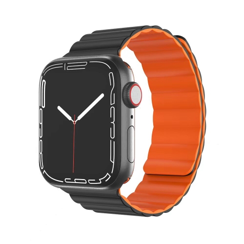 

Mutural Moran Series Liquid Silicone Magnetic Strap Watchband For Apple Watch Series 7 45mm / 6&SE&5&4 44mm / 3&2&1 42mm(Black + Orange)