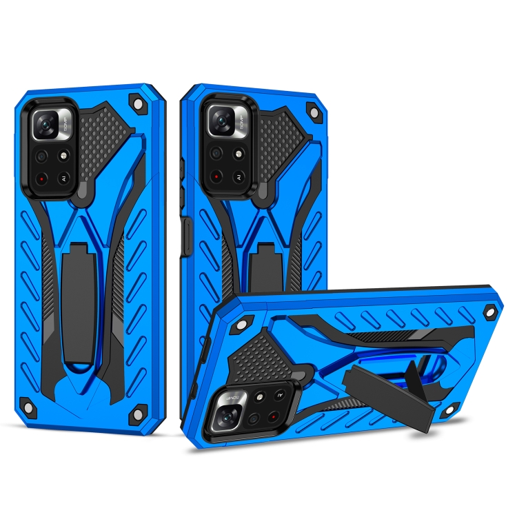 

For Xiaomi Redmi Note 11 5G / Poco M4 Pro Shockproof TPU + PC Protective Phone Case with Holder(Blue)