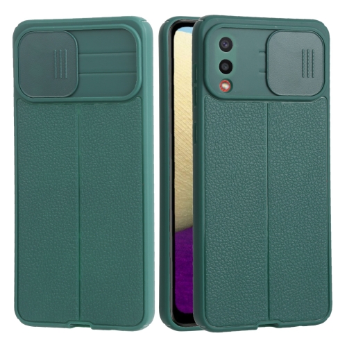 

For Samsung Galaxy A02 / M02 Litchi Texture Sliding Camshield TPU Phone Case(Dark Green)