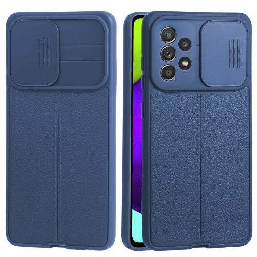 

For Samsung Galaxy A52 5G / 4G Litchi Texture Sliding Camshield TPU Phone Case(Blue)