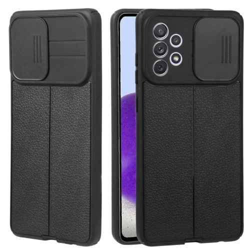 

For Samsung Galaxy A72 5G / 4G Litchi Texture Sliding Camshield TPU Phone Case(Black)