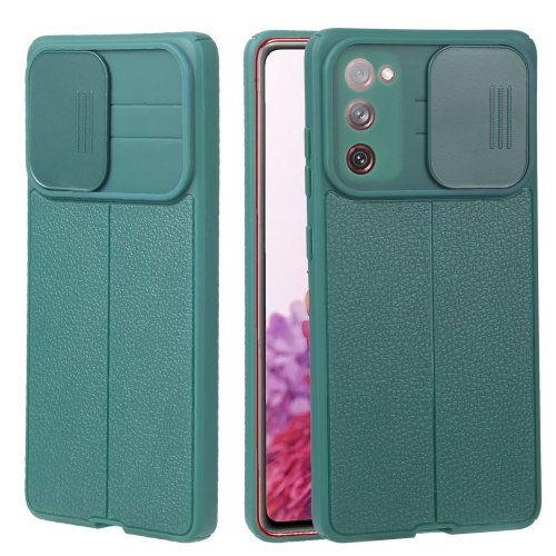 

For Samsung Galaxy S20 FE Litchi Texture Sliding Camshield TPU Phone Case(Dark Green)