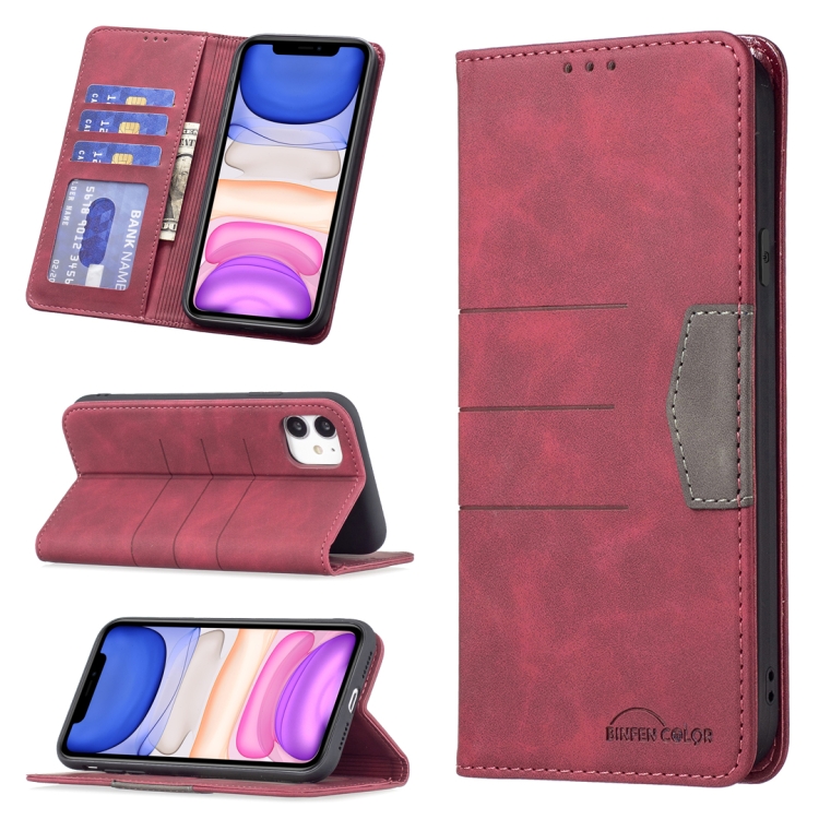 

Magnetic Splicing Leather Phone Case For iPhone 11(Red)