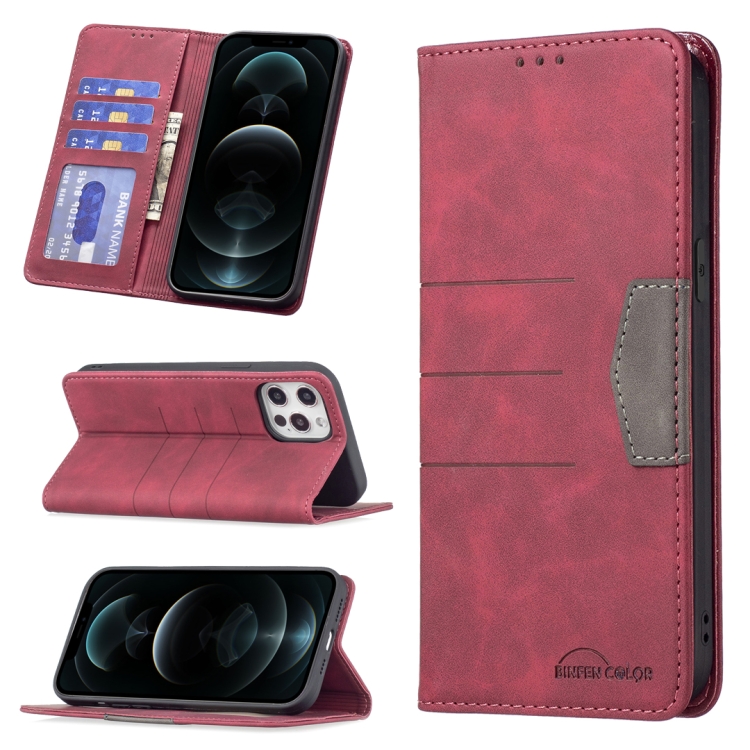

Magnetic Splicing Leather Phone Case For iPhone 12 Pro Max(Red)