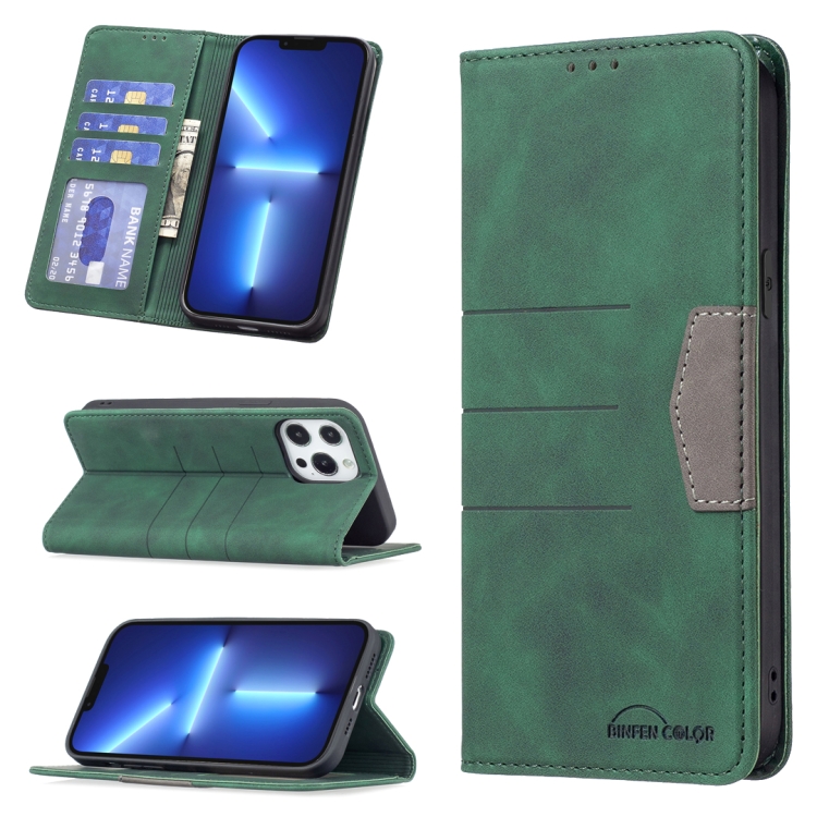 

Magnetic Splicing Leather Phone Case For iPhone 13 Pro Max(Green)