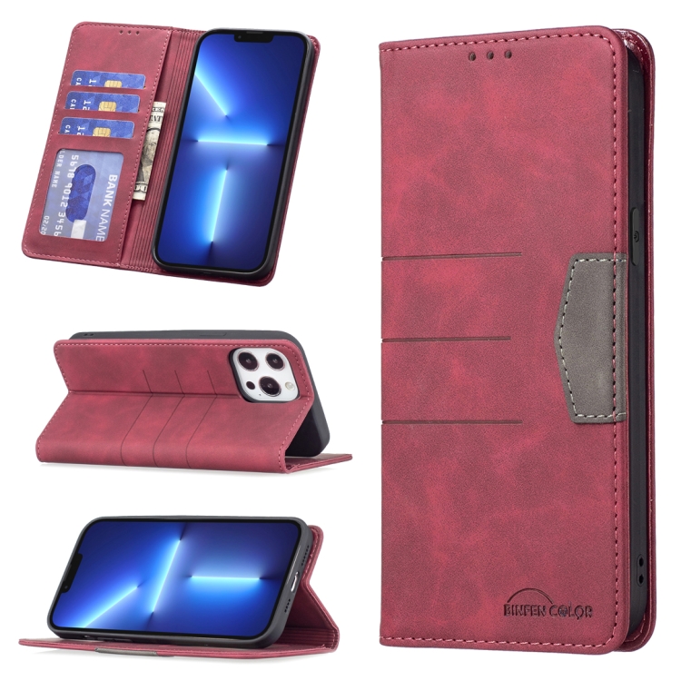 

Magnetic Splicing Leather Phone Case For iPhone 13 Pro(Red)