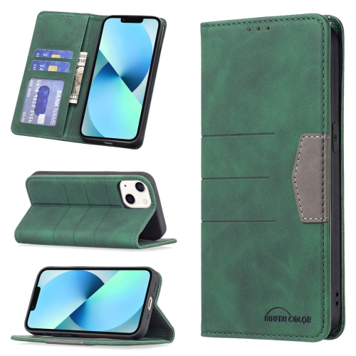 

Magnetic Splicing Leather Phone Case For iPhone 13(Green)