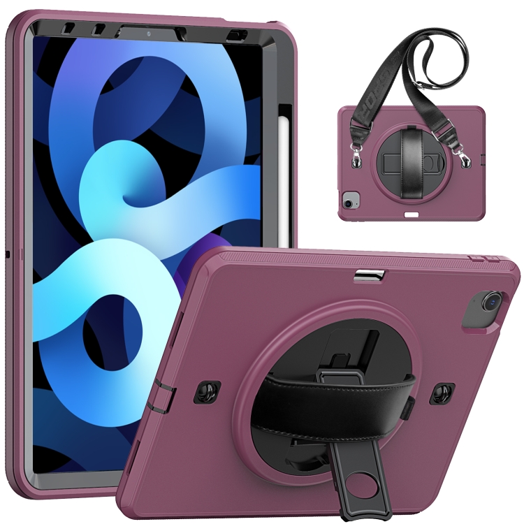 

Shockproof TPU + PC Tablet Case with Holder & Pen Slot & Shoulder Strap For iPad iPad Air 2020 10.9(Dark Rose Red)