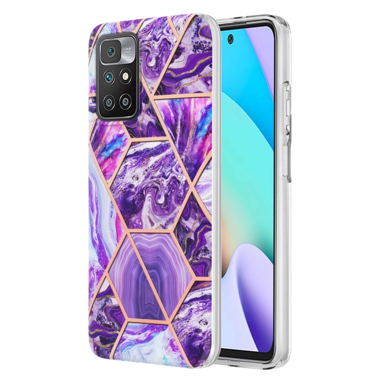 

For Xiaomi Redmi 10 Electroplating Splicing Marble TPU Phone Case(Dark Purple)