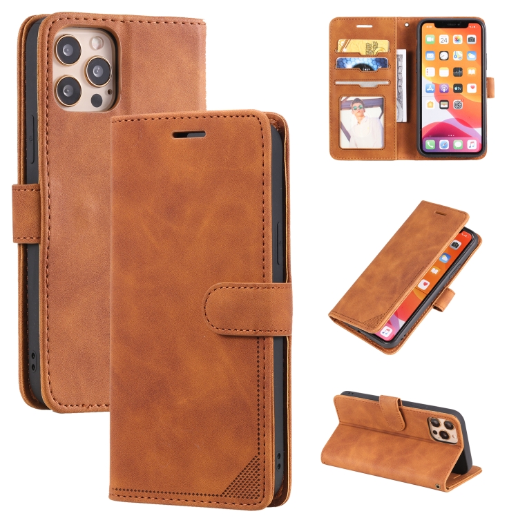 

Skin Feel Anti-theft Brush Horizontal Flip Leather Phone Case For iPhone 12 / 12 Pro(Brown)