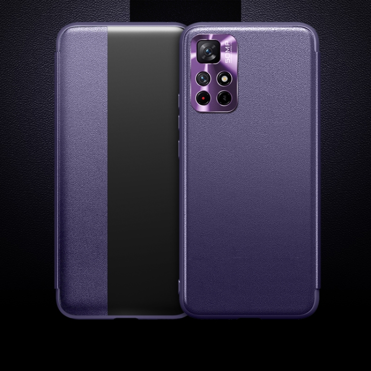 

For Xiaomi Redmi Note 11 Magnetic Side Window View Shockproof Horizontal Flip Leather Phone Case(Purple)