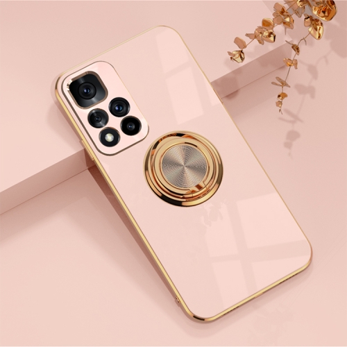 

For Xiaomi Redmi Note 11 Pro China 6D Electroplating Full Coverage Silicone Phone Case with Magnetic Ring Holder(Light Pink)