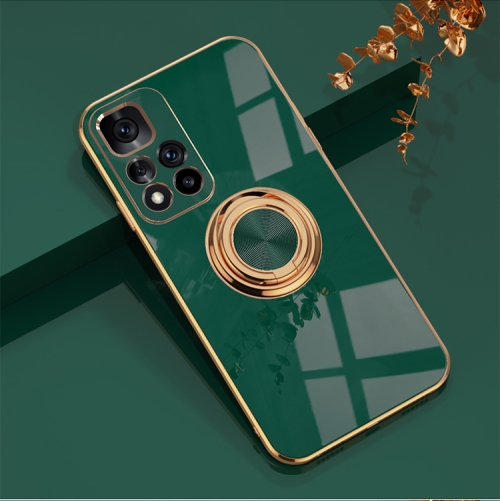

For Xiaomi Redmi Note 11 Pro China 6D Electroplating Full Coverage Silicone Phone Case with Magnetic Ring Holder(Dark Green)