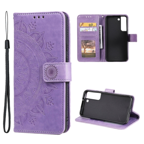 

For Samsung Galaxy S22 5G Totem Flower Embossed Horizontal Flip Phone Leather Case with Holder & Card Slots & Wallet(Purple)