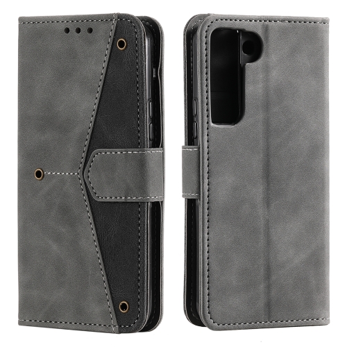 

For Samsung Galaxy S22 5G Stitching Calf Texture Horizontal Flip Phone Leather Case with Holder & Card Slots & Wallet(Grey)