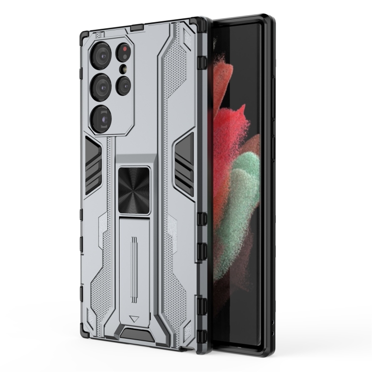 

For Samsung Galaxy S22 Ultra 5G Supersonic PC + TPU Shock-proof Phone Case with Holder(Grey)