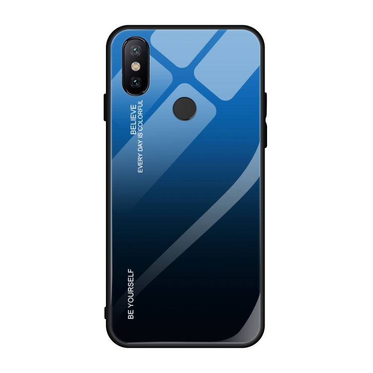 

For Xiaomi Mi Max 3 Gradient Color Glass Case(Blue)