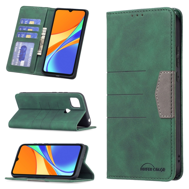 

For Xiaomi Redmi 9C Magnetic Splicing Leather Phone Case(Green)